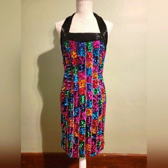 Sterling Dresses & Skirts - Vintage 80s Sterling Jewel Sequin Bead Dress Open Back Women's Concert Size10 m2